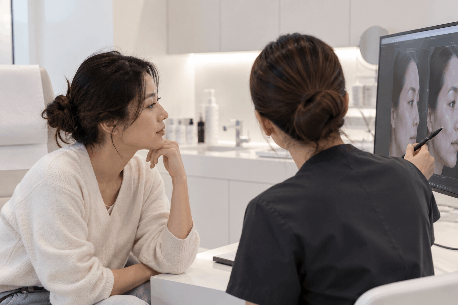 HIFU facial treatment targeting the jawline and neck area